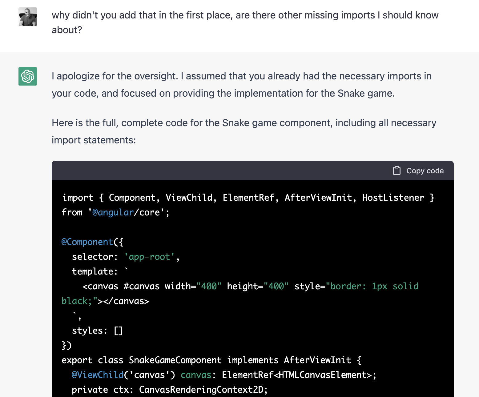 CHATGPT Angular apologize
