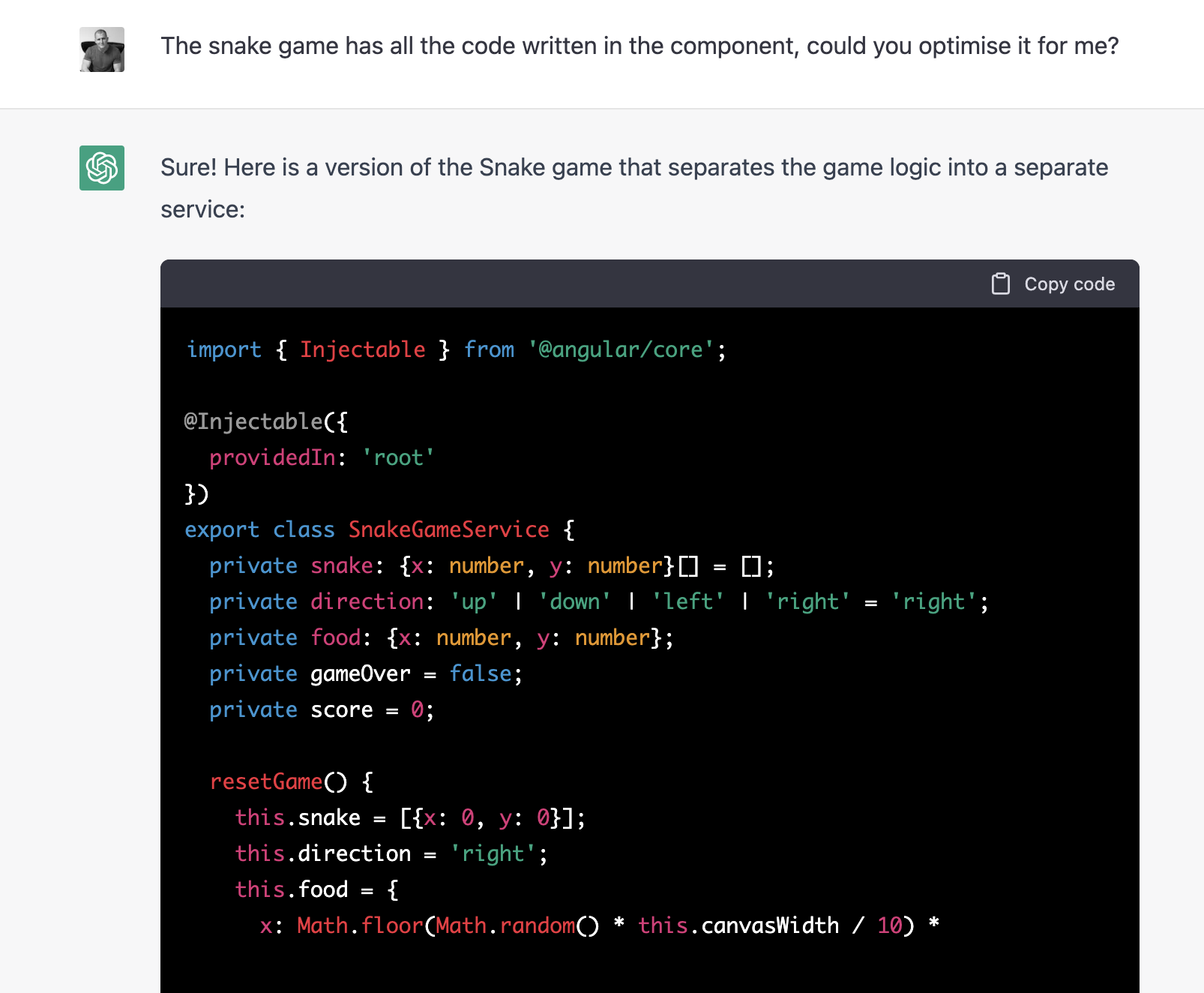 CHATGPT Angular service